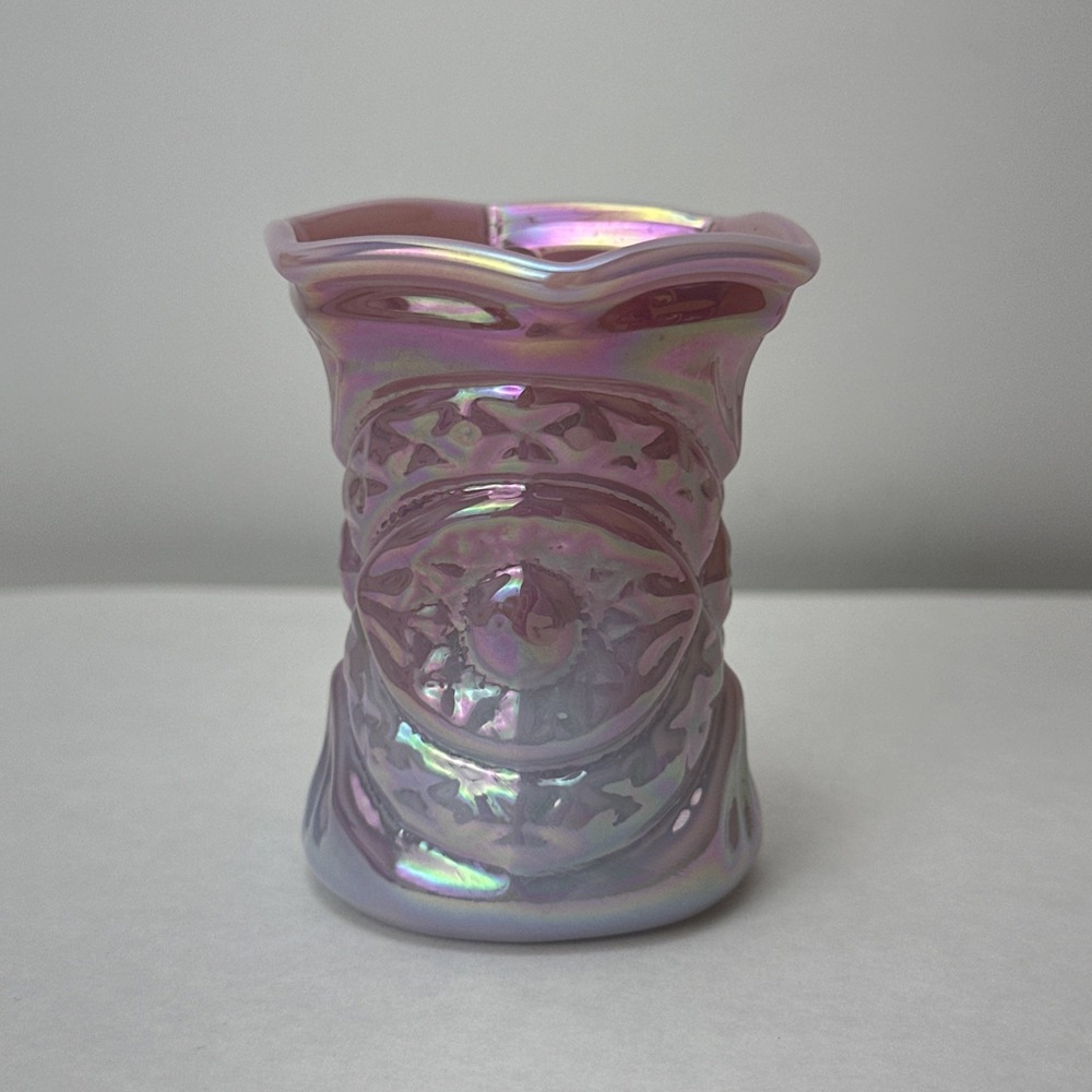 Vintage Gibson Toothpick Holder Pink Blue Glass Opalescent 1995 2.75" Mini Vase
